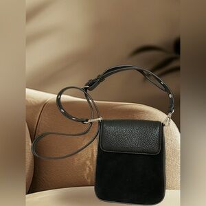 Madison West Black Suede and Faux Leather Small Crossbody Bag
